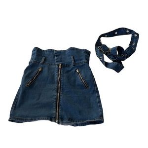 Mini Belted Denim Skirt